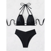 Ensemble bikini 2 pièces ladies taille haute avec col halter - tissu extensible doux pour une détente à la plage