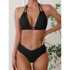 Ensemble bikini 2 pièces ladies taille haute avec col halter - tissu extensible doux pour une détente à la plage