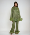 Ensemble de pyjama élégant 2 pièces pour femmes avec bordure en plumes - tenues détendues pour les soirées