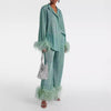 Ensemble de pyjama élégant 2 pièces pour femmes avec bordure en plumes - tenues détendues pour les soirées