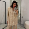Ensemble de deux pièces pour femmes - blazer sequiné jaune éclatant & pantalon pour soirées