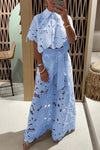 Ensemble féminin 2 pièces - élégante robe en dentelle avec top court et pantalon large pour les soirées