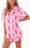 Ensemble de pyjama 2 pièces pour femme en jersey doux - motif de homard rose amusant