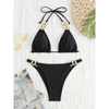 Ensemble de bikini triangle 2 pièces pour femmes - design élégant avec accents dorés - vacances à la plage, soirées au bord de la piscine