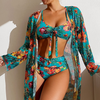 Ensemble de bikini tropical à 3 pièces pour femmes - haut taille haute avec couverture légère pour des journées à la plage