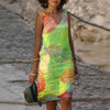 Robe d'été femme sans manches imprimé feuilles - style décontracté pour vos sorties au jardin et à la plage