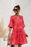 Robe mini décontractée pour femmes avec manches évasées - design floral à volants pour les événements estivals