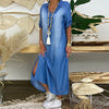 Robe maxi en denim pour femmes avec fentes latérales - chic bleu pour un look décontracté au quotidien