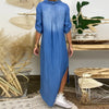 Robe maxi en denim pour femmes avec fentes latérales - chic bleu pour un look décontracté au quotidien