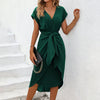 Robe midi décontractée pour femme avec taille à nouer - élégante en vert stylé pour les occasions spéciales