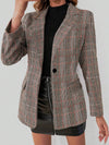 Blazer à carreaux marron pour femme - coupe ajustée, veste chic pour un style décontracté et élégant