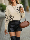 Pull casual femme avec broderie florale - chandail en tricot doux pour un look quotidien