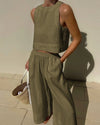 Ensemble 2 pièces femme en lin : top court et pantalon large pour un été stylé