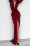 Robe maxi élégante - décolleté en v avec détails plissés