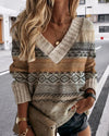 Pull en v pour femmes avec motif tricoté élégant beige - vêtements décontractés pour l'automne/hiver