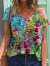 T-shirt féminin à motifs floraux - top d'été décontracté avec décolleté en v