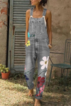 Salopettes en denim fleuries pour femmes - overalls stylés avec poches pour un usage quotidien
