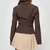 Chemisier côtelé pour femme – élégante blouse à manches longues marron pour le bureau – design chic à boutons pour un look smart casual