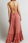Robe maxi femme à dos nu et décolleté halter - tenue d'été légère et élégante pour vos soirées et garden parties