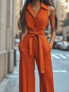 Combinaison pour femme élégante à jambes larges - tenue décontractée en orange