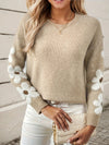 Pull en tricot - design floral décontracté en abricot
