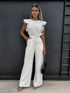 Combinaison femme élégance décontractée - pantalon large avec manches volantées pour le bureau et sorties