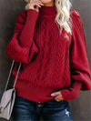 Pull en tricot - élégant pull à col montant pour femmes avec motif en laine