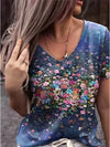 T-shirt femme v-col en imprimé floral - chic et décontracté au quotidien