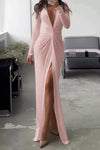 Robe maxi élégante - décolleté en v avec détails plissés