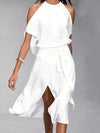 Robe décontractée pour femmes - élégante robe midi à col halter pour occasions spéciales - légère, polyvalente et flatteuse