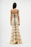 Robe maxi beige à volants pour femmes - tenue élégante pour vos soirées avec détails à cordon