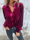 Chemisier en velours pour femme, blouse élégante à manches longues - tissu doux et luxueux pour des sorties décontractées ou chics