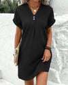 Robe chemise décontractée pour femme, douce et à manches courtes, design col en v - vêtement quotidien pour des sorties détendues