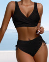 Ensemble de bikini noir 2 pièces pour femmes - élégance et liens ajustables pour la plage et la piscine