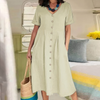 Robe chemise casual pour femmes à manches courtes - tenue d'été polyvalente avec poches
