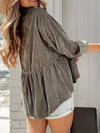 Chemise-giacket en velours côtelé pour femme - design gris élégant à superposer pour des looks décontractés