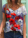 T-shirt féminin à motifs floraux - top d'été décontracté avec décolleté en v