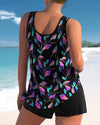 Ensemble de maillots de bain 2 pièces : tankini noir à imprimé floral pour femmes de 35 ans et plus - chic pour la plage et la piscine