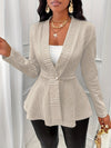 Blazer long à manches longues texturé pour femmes - tenue de bureau sophistiquée