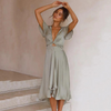 Robe midi féminine élégante et fluide pour occasions spéciales - design sophistiqué, tissu respirant, style polyvalent