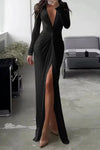 Robe maxi élégante - décolleté en v avec détails plissés