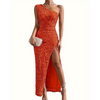 Robe de soirée pour femmes - élégante robe pailletée à épaule dénudée avec fente latérale - tenue formelle chic