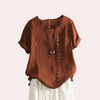 Blouse femme décontractée - top d'été stylé avec détail de boutons, en lin léger