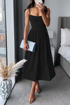 Robe midi évasée à bretelles spaghetti - robe cocktail d'été élégante