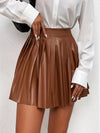 Jupe plissée pour femme - design évasé et élégant en simili cuir marron foncé - jupe mini décontractée pour des tenues polyvalentes