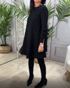 Robe décontractée à manches longues pour femme - noir, coupe fluide pour le jour ou le soir
