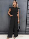 Combinaison femme élégance décontractée - pantalon large avec manches volantées pour le bureau et sorties