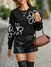 Pull casual femme avec broderie florale - chandail en tricot doux pour un look quotidien