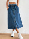 Jupe midi en denim - jupe bleu royal pour femmes avec ceinture à nouer