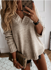 Pull en maille à col en v - tricot élégant pour femmes
